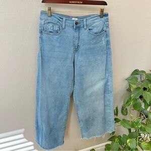 🔴Sneak Peek wide leg Jeans,frilled hem,light wash, “tie dye project”gone wrong